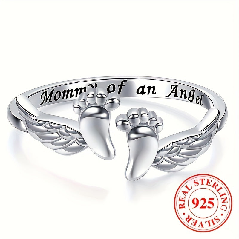 925 Sterling Silver Ring Angle Wing With Tiny Feet Design Adjustable Cuff Ring Match Daily Outfits Perfect Gift For New Moms 3g\u002F0.11oz