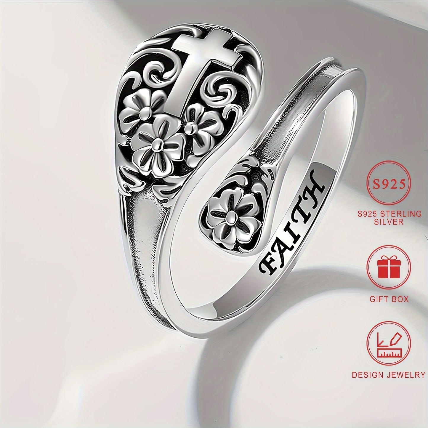 925 Sterling Silver Spoon Ring 18k Gold Plated Retro Cross + 3D Flower Design Suitable For Men And Women Match Daily Outfits With Gift Box