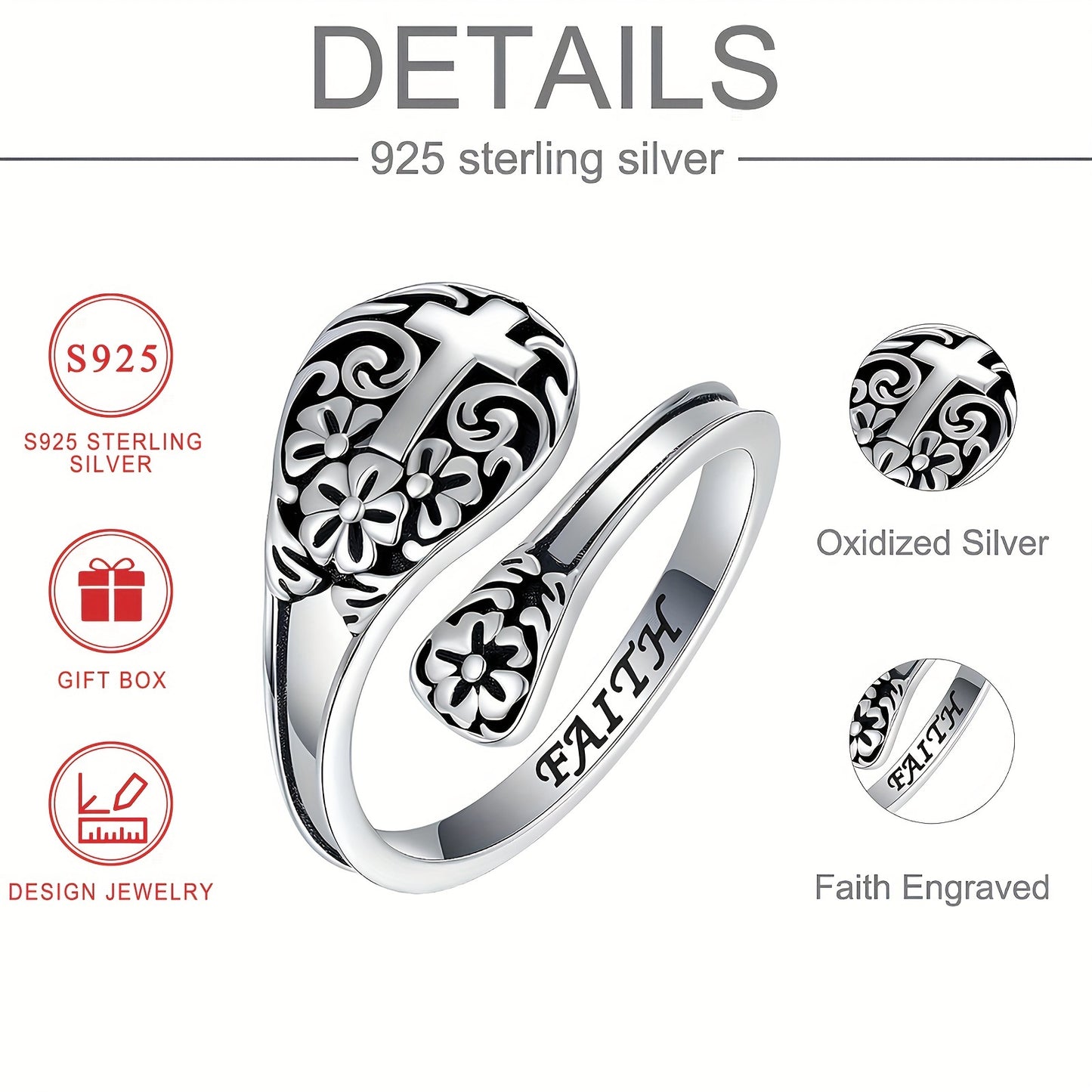 925 Sterling Silver Spoon Ring 18k Gold Plated Retro Cross + 3D Flower Design Suitable For Men And Women Match Daily Outfits With Gift Box
